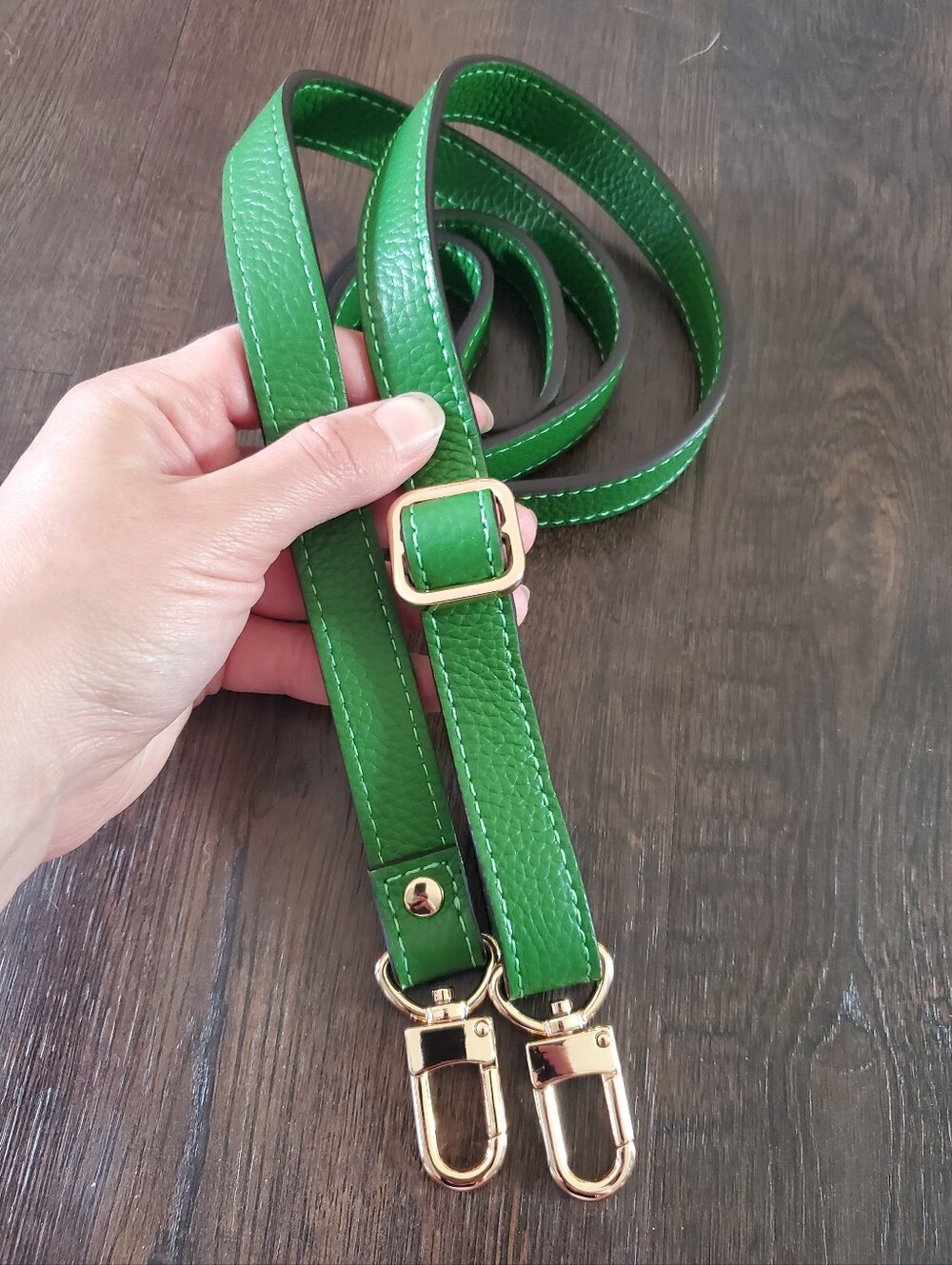 New Genuine Leather Mustard Green Full Grain Leather Bag Strap Gold Hardware